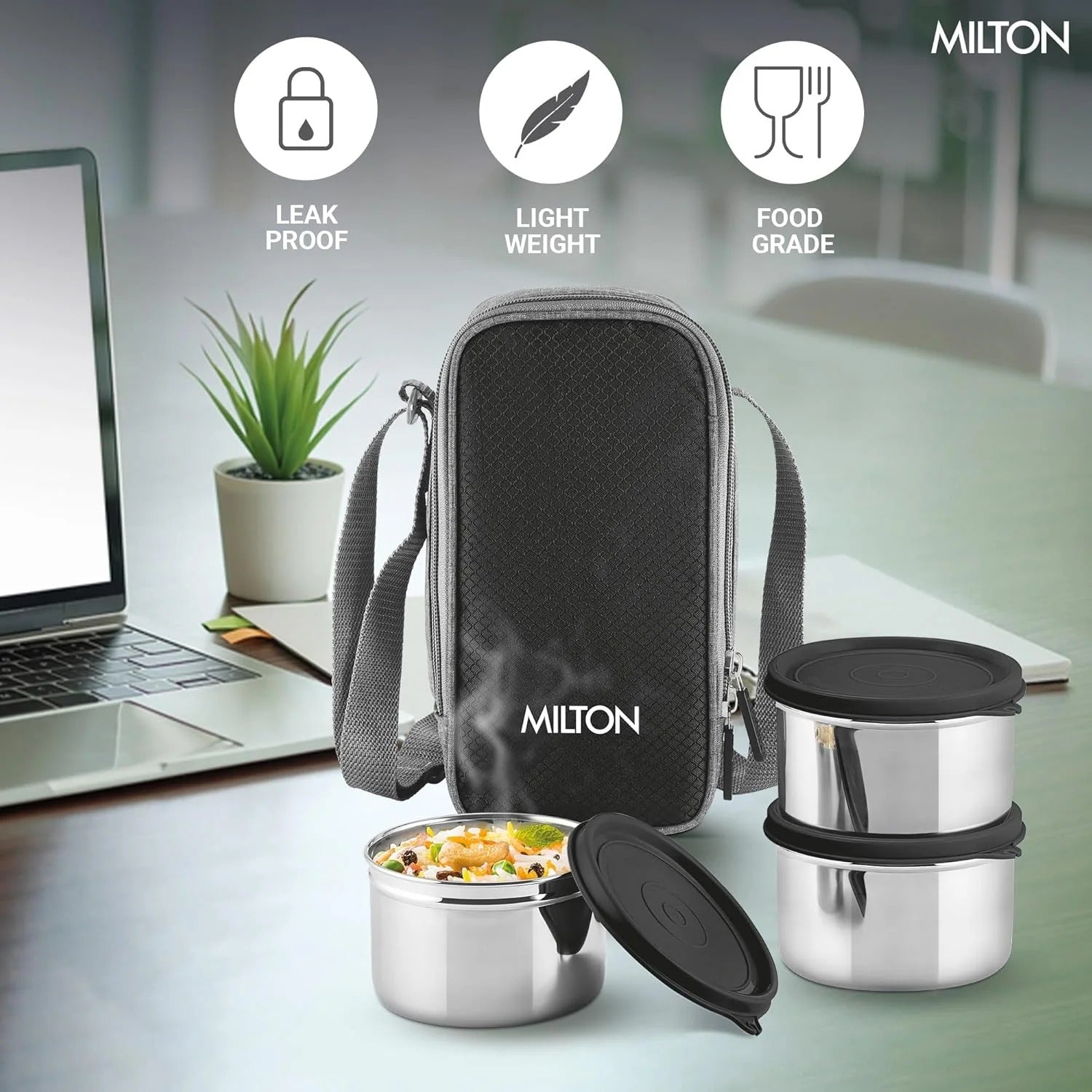 Milton Stack Pack 3 Vertical Insulated Tiffin with Jacket