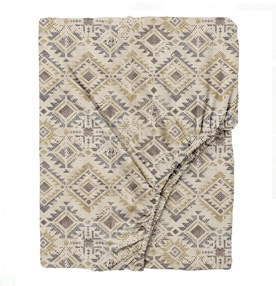 Trance Home Linen 100% Cotton 180 TC Bedsheet Printed Fitted Bedspread with 2 Pillow Covers Colour Silken Mosaic Taupe