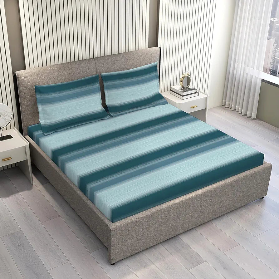 Layers Duracount Bedsheet Set for All Seasons Lightweight 225 CVC King Size Blue Duracount