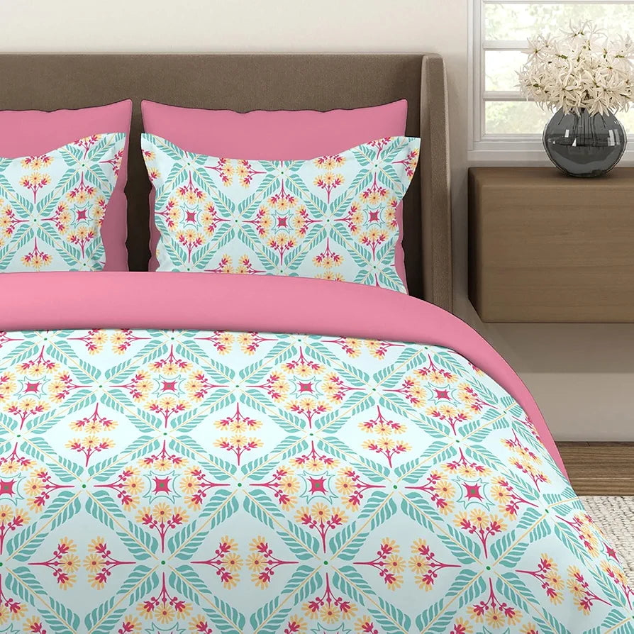 Layers Be Bold Cotton Bedsheet Set for All Seasons Lightweight 140 TC Queen Size Sheen Green Color