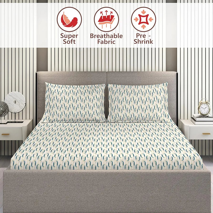 Layers Home Easy Cotton Bedsheet Set for All Seasons Lightweight 144 TC Queen Size Blues
