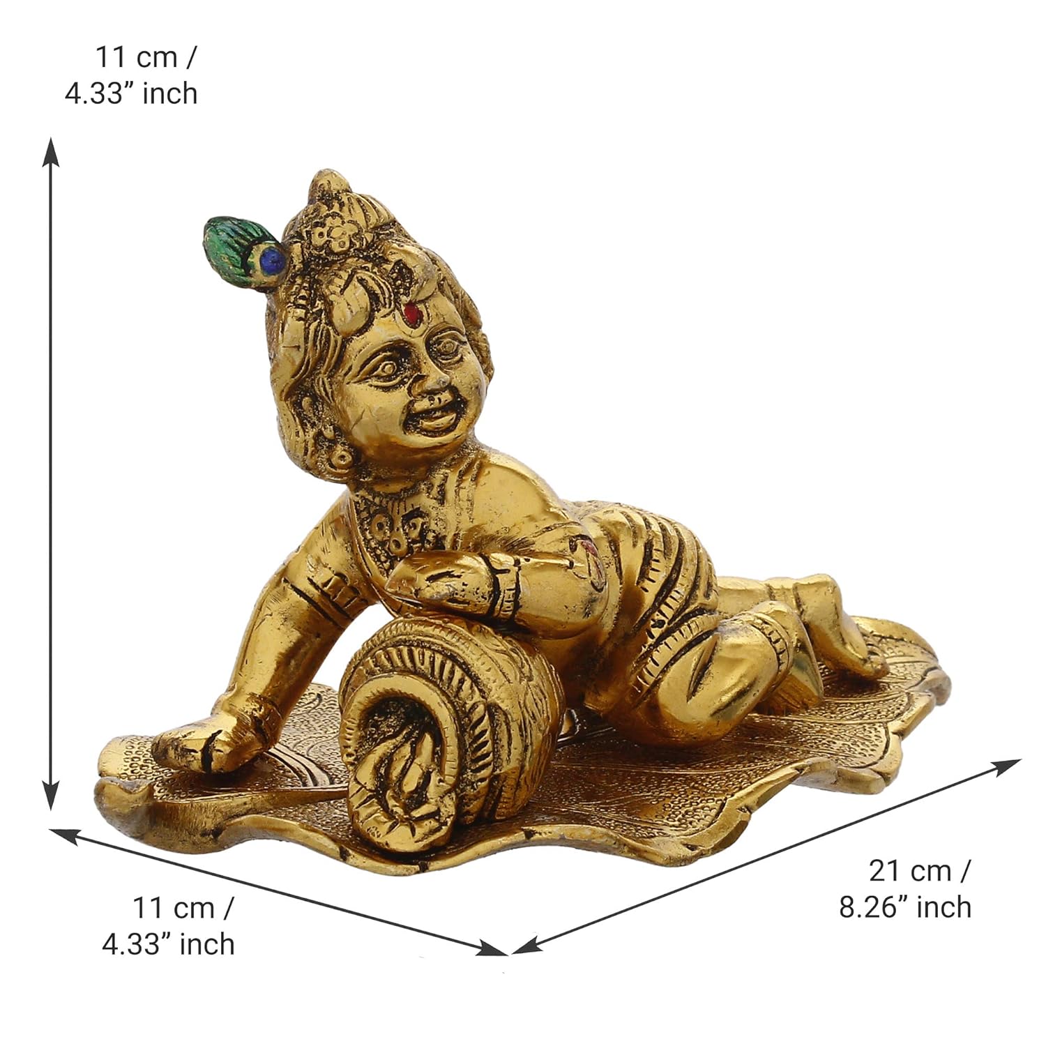 Ecraftindia Golden Lord Krishna Idol Metal Decorative Showpiece