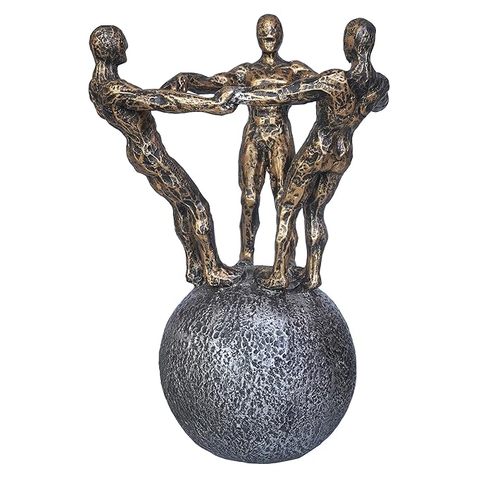 Ecraftindia 3 Man Group Standing on Ball Human Figurine Showpiece for Home, Office, Table Decor