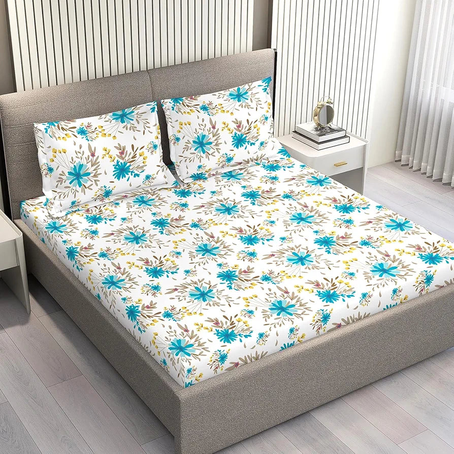 Layers Marigold Cotton Bedsheet Set for All Seasons Lightweight 144 TC King Size White