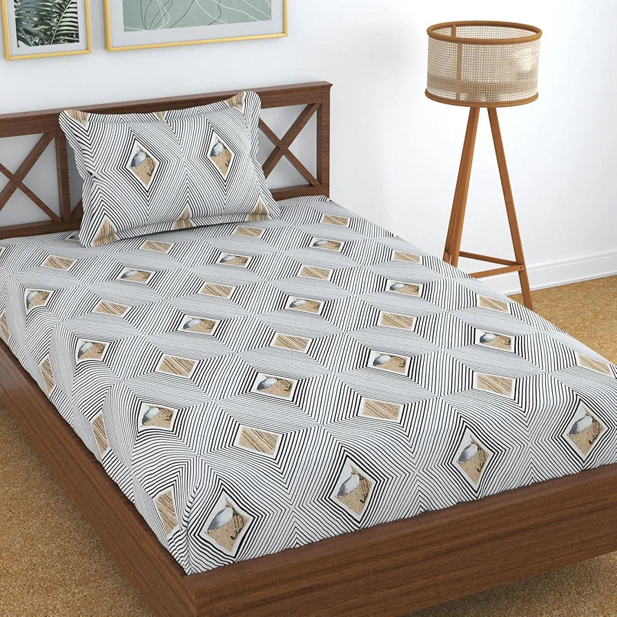 Homefab India 180 TC Microfiber Single BedSheet with 1 Pillow Cover White Black