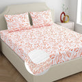 Dreamscape Cotton King Fitted Bedsheet with 2 Pillow Covers Salmon Rose