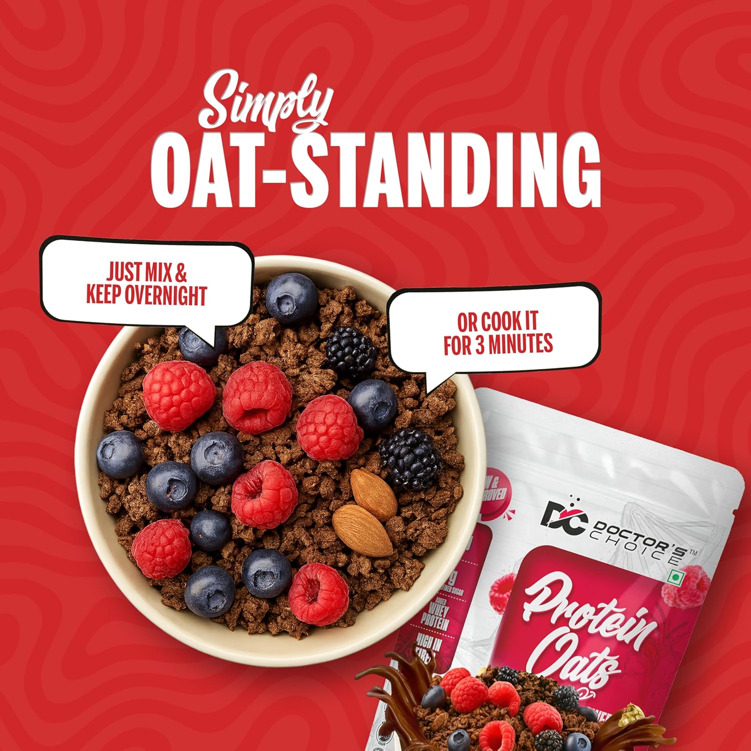 Doctors Choice High Protein Oats 375g | 27g Protein Oatmeal | Dark Choco Berry Flavor | No Added Sugar | Gluten Free | High Fiber Healthy Breakfast Oats