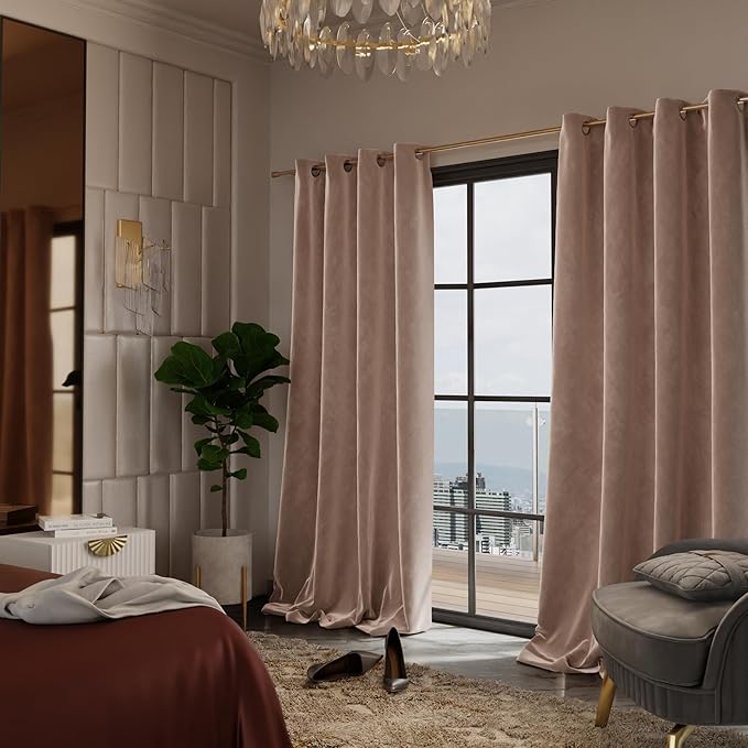 Stoa Paris Curtain for Home Single pc PatternedVelvet Curtain for Door Colour Parisian Blush