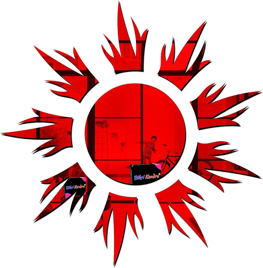 Bikri Kendra Sun Red Mirror Stickers for Wall, Acrylic Mirror Wall Decor Sticker Model 11