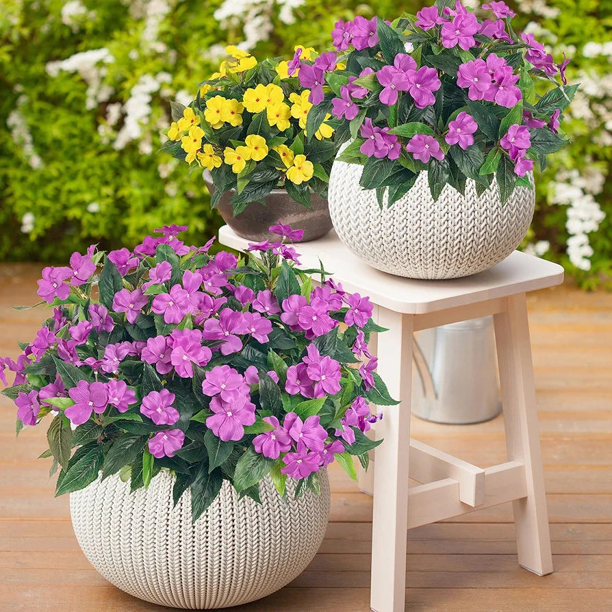 2 Pieces Artificial Flower Impatiens for Balcony Garden Bonsai Decoration Purple-2
