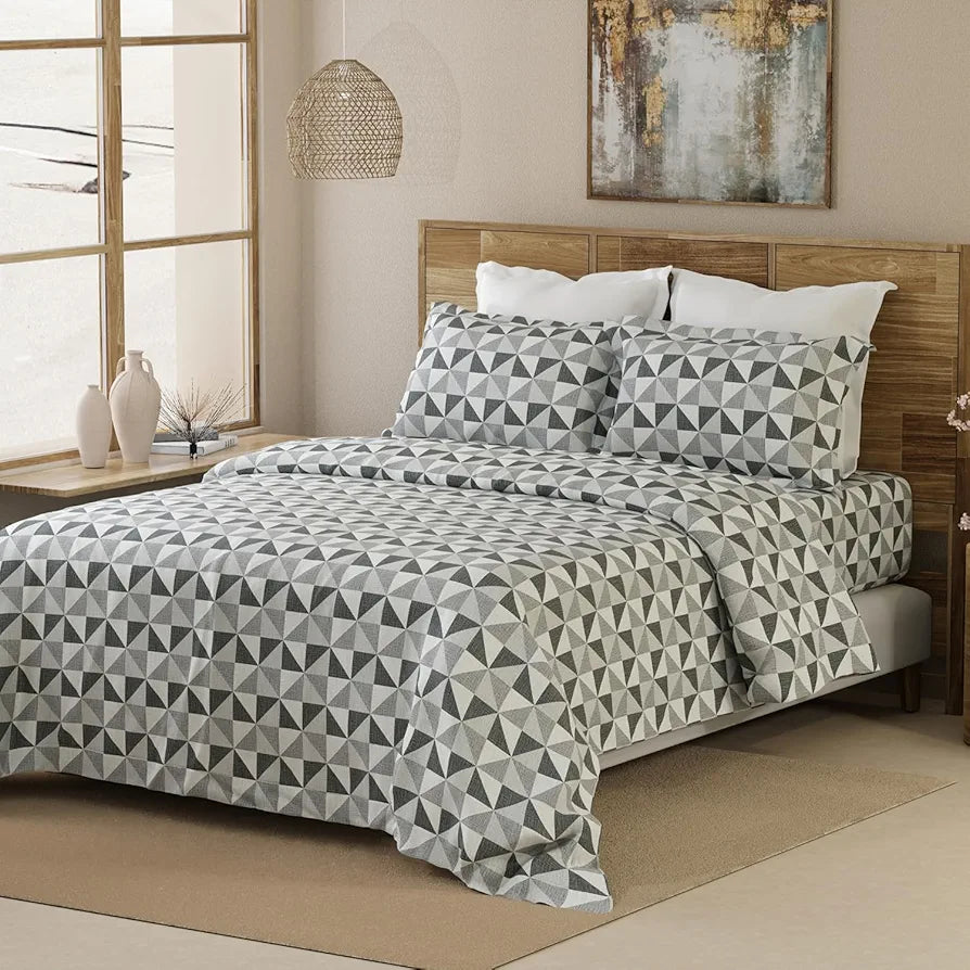 Layers Emaline Cotton King Bedsheet Set 1 King Cotton Bedsheet & 2 Pillow Covers Breathable & Anti-Wrinkle 144 TC Gray Play