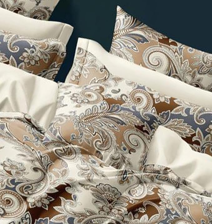 Cortina 140 Tc 100% Microfiber Printed Double Bedsheet Set With Two Pillow Case | 90x100 Inches | Floral | Beige