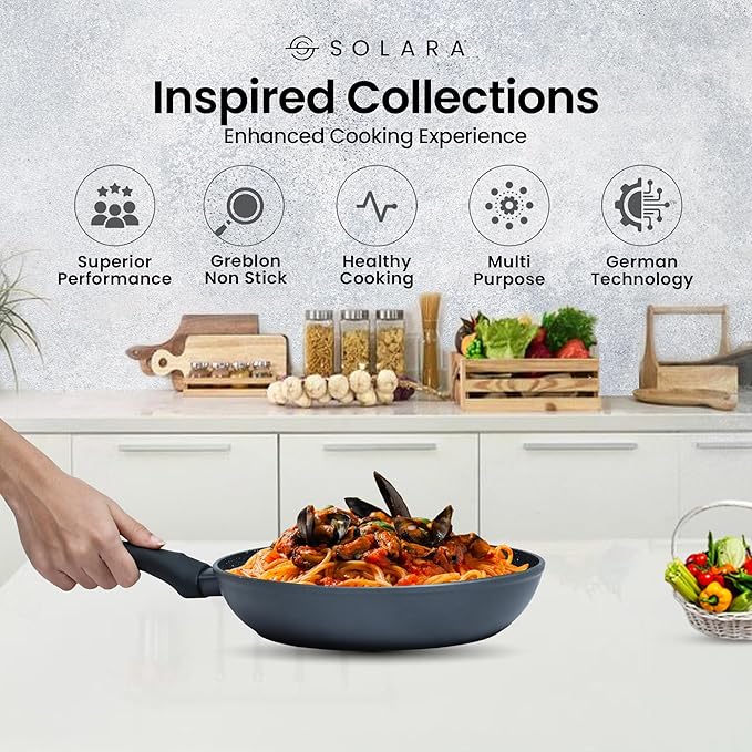 Solara Non Stick Frying Pan 24 Cm, Induction & Gas Fry Pan, Frying Pan Non Stick, Dishwasher Safe Frying Pan | Black