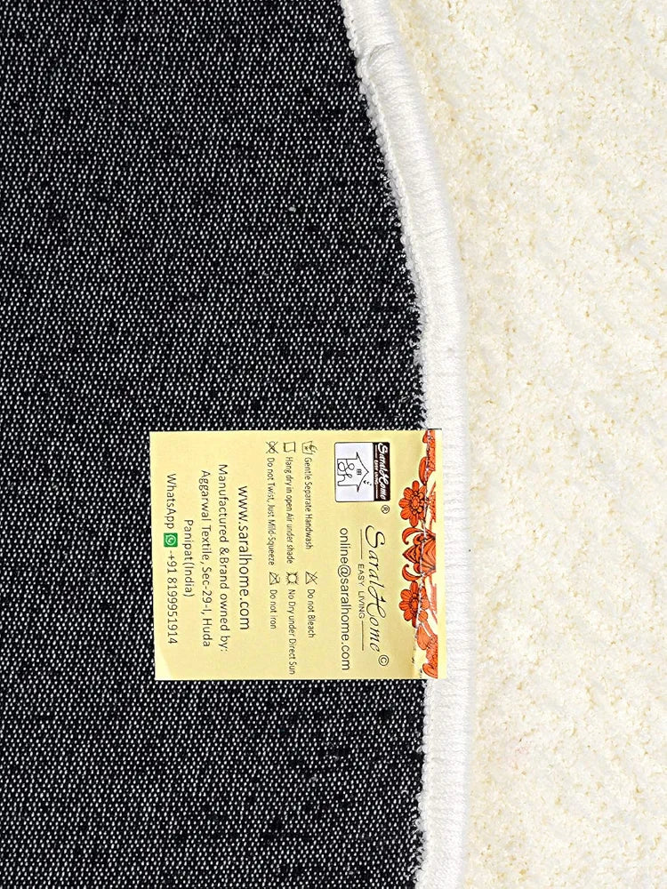 Saral Home Neon Shaggy Yarn Anti-Skid Round Mats Colour Ivory