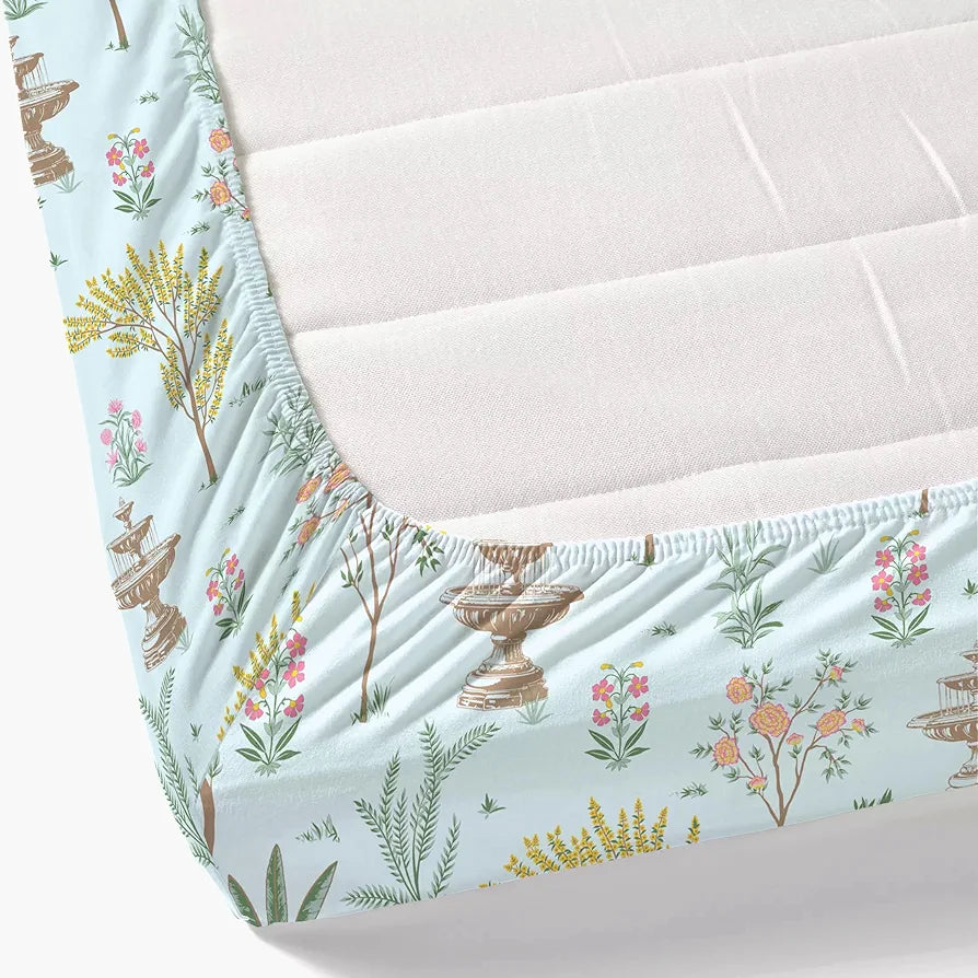 Dreamscape Cotton King Fitted Floral Bedsheet With 2 Pillow Covers Mint Green color