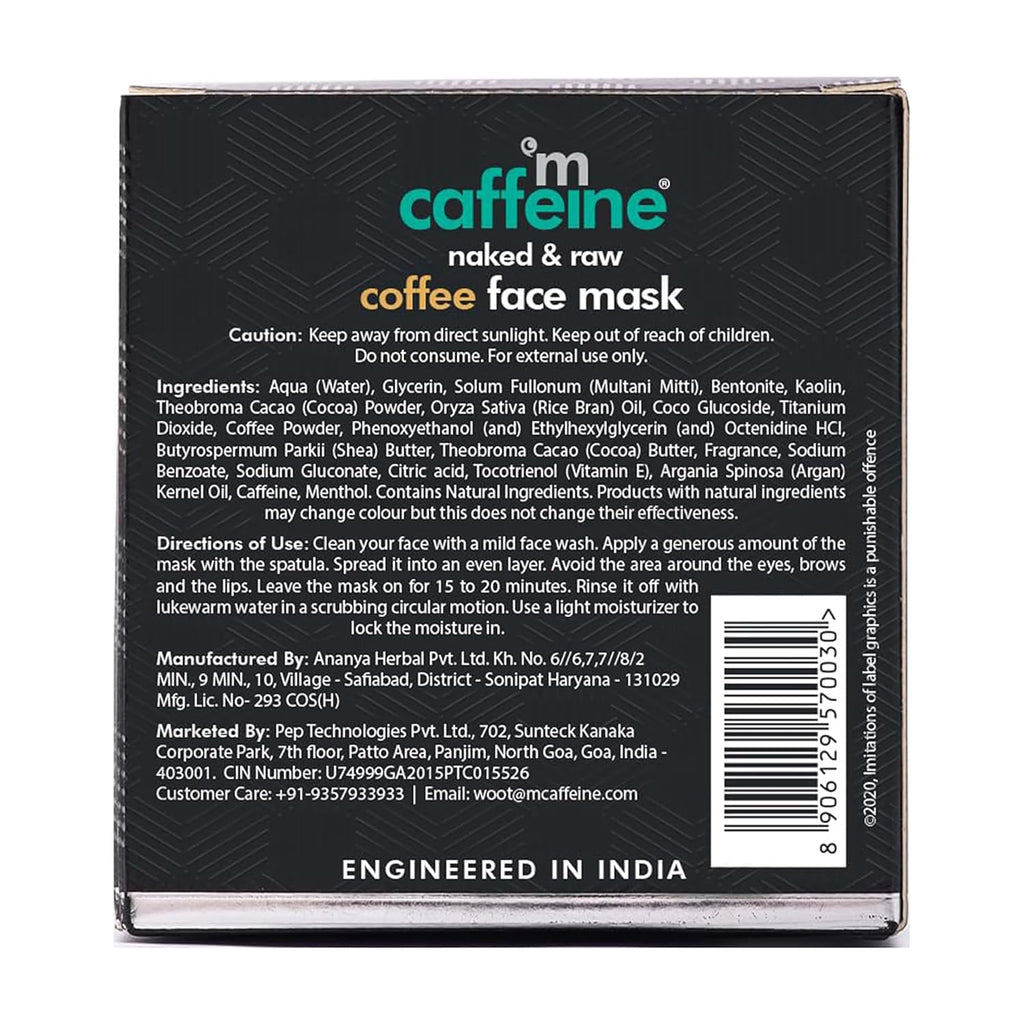mCaffeine Coffee De Tan Face Pack Mask with Kaolin Clay, Multani Mitti & Bentonite Clay | Removes Tan, Cleanses Pores & Controls Excess Oil | For All Skin Types (100gm)
