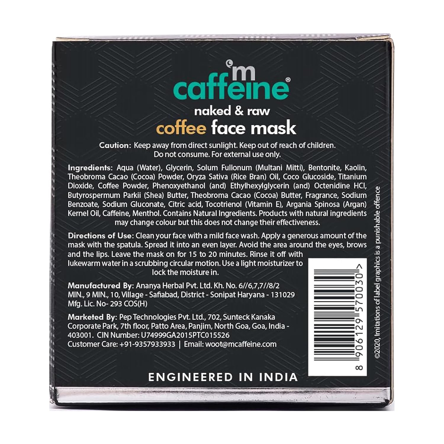 mCaffeine Coffee De Tan Face Pack Mask with Kaolin Clay, Multani Mitti & Bentonite Clay | Removes Tan, Cleanses Pores & Controls Excess Oil | For All Skin Types (100gm)