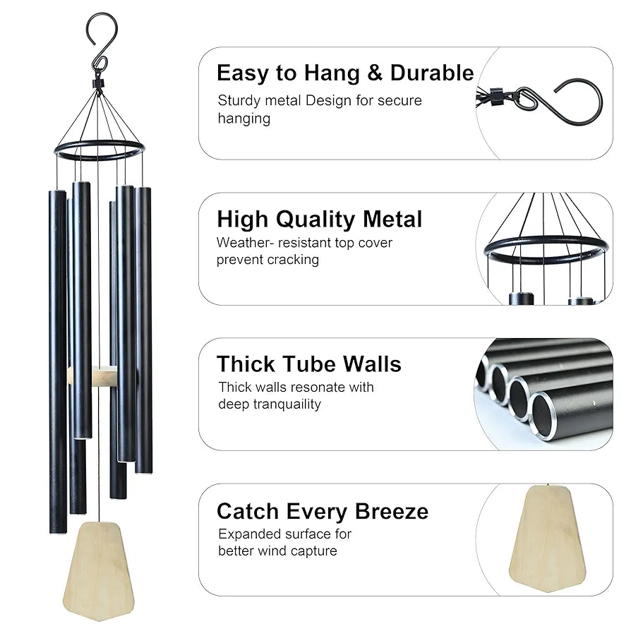 41-Inch Big Wind Chimes – Windchime for Balcony - 6-Pipe Black Design Wind Chime -031