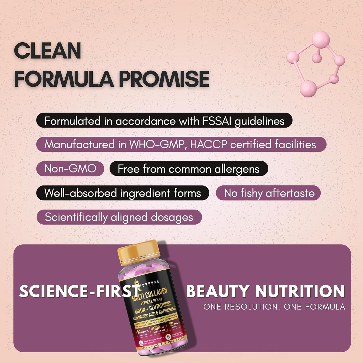 ANUPURAK Multi Collagen Complex Tablets — 3000mg · Types I, III & V | 18 Actives: Reduced Glutathione, Hyaluronic Acid, Astaxanthin & Biotin | Skin, Hair & Nail Daily Beauty Nutrition | 90 Tablets (30 Days)
