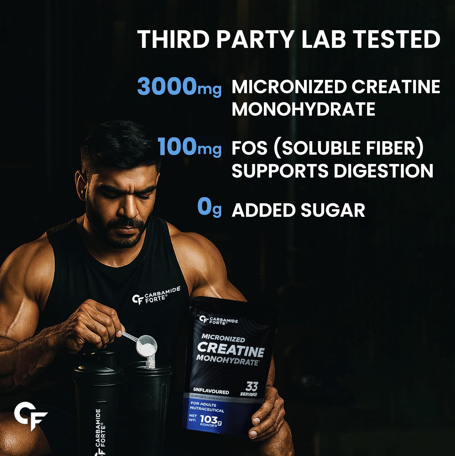 Carbamide Forte Creatine Mono hydrate Powder | Micronized Monohydrate Creatine 103g | Micronized Monohydrate Supplement for Lean Muscle, Strength & Energy - Unflavoured - 33 Servings - 103g