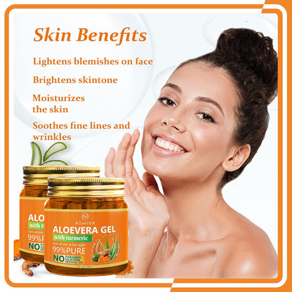 Newish Aloe Vera Gel for Face Skin & Hair with Turmeric Anti Acne Pure Aloe Vera Gel - 200 gms (Pack of 2)
