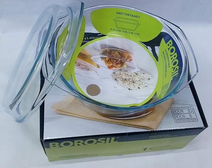 Borosil Solid Glass Casserole Oven and Microwave Safe Serving Bowl with Lid | Transparent | 2 Litres