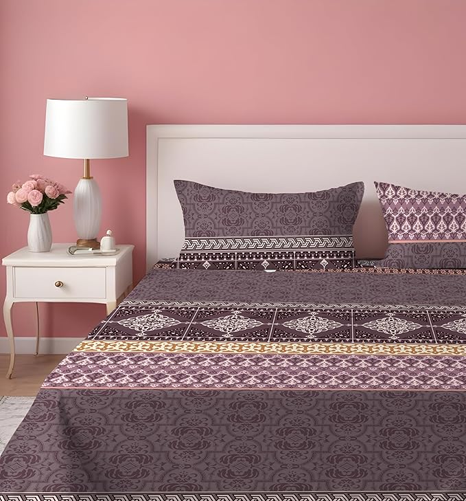 Dreamlet Presents Luxurious Supersoft Cotton Feel 210tc King Size Elastic Fitted Double Bedsheets With 2 Pillow Covers Color | Multi
