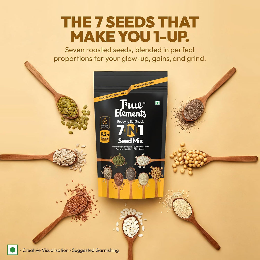 True Elements 7 in 1 Seeds Mix 250g - Complete Seed Blend | 24g Protein & 16g Fibre | High Fibre Super Seeds | Perfect for Oats, Smoothies & Healthy Snacking
