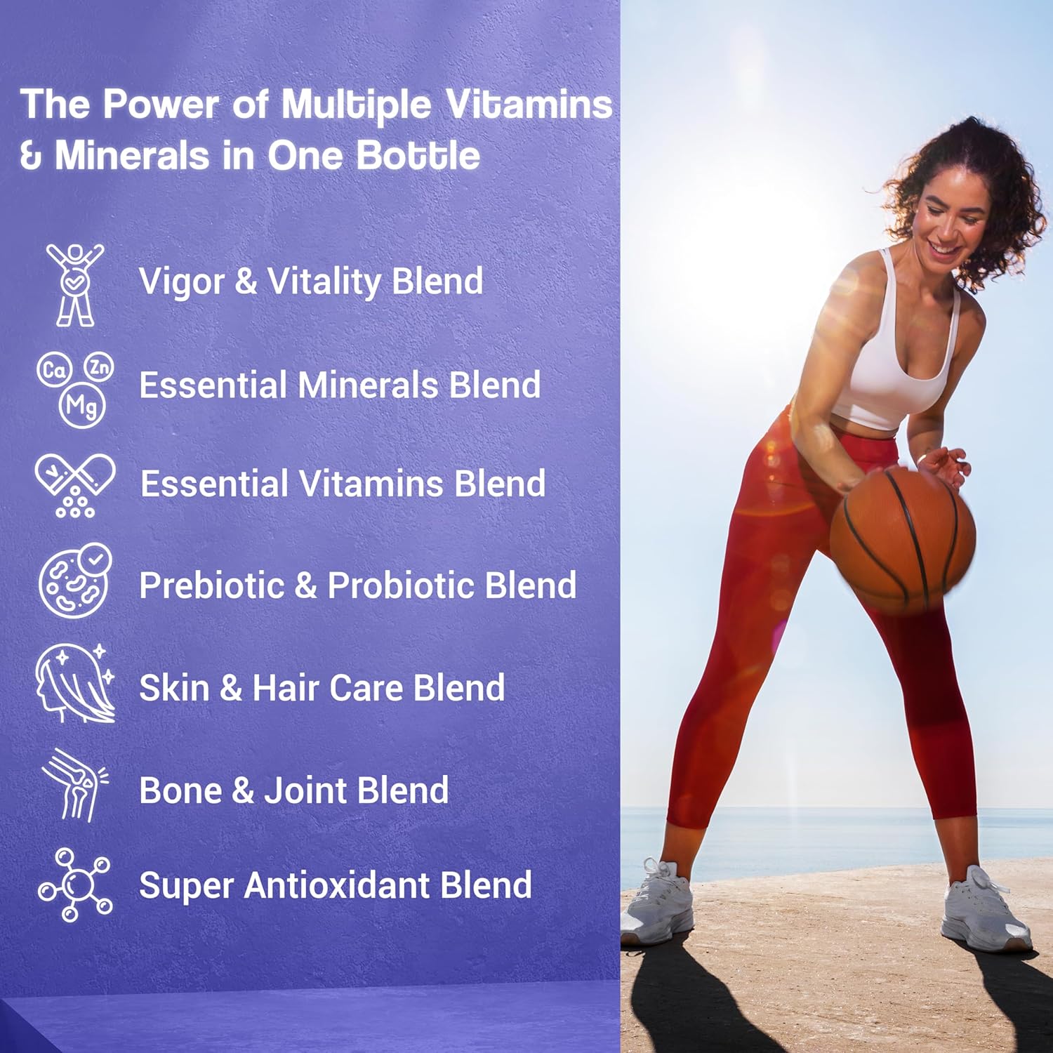 Health Veda Organics Multivitamin With Probiotics - 45 Ingredients Supplement For Men And Women | Vitamin C, D, E, B3, B5, B12, Zinc, Magnesium, Giloy & Biotin | Essential Vitamins & Minerals Blend - 120 Veg Tablets