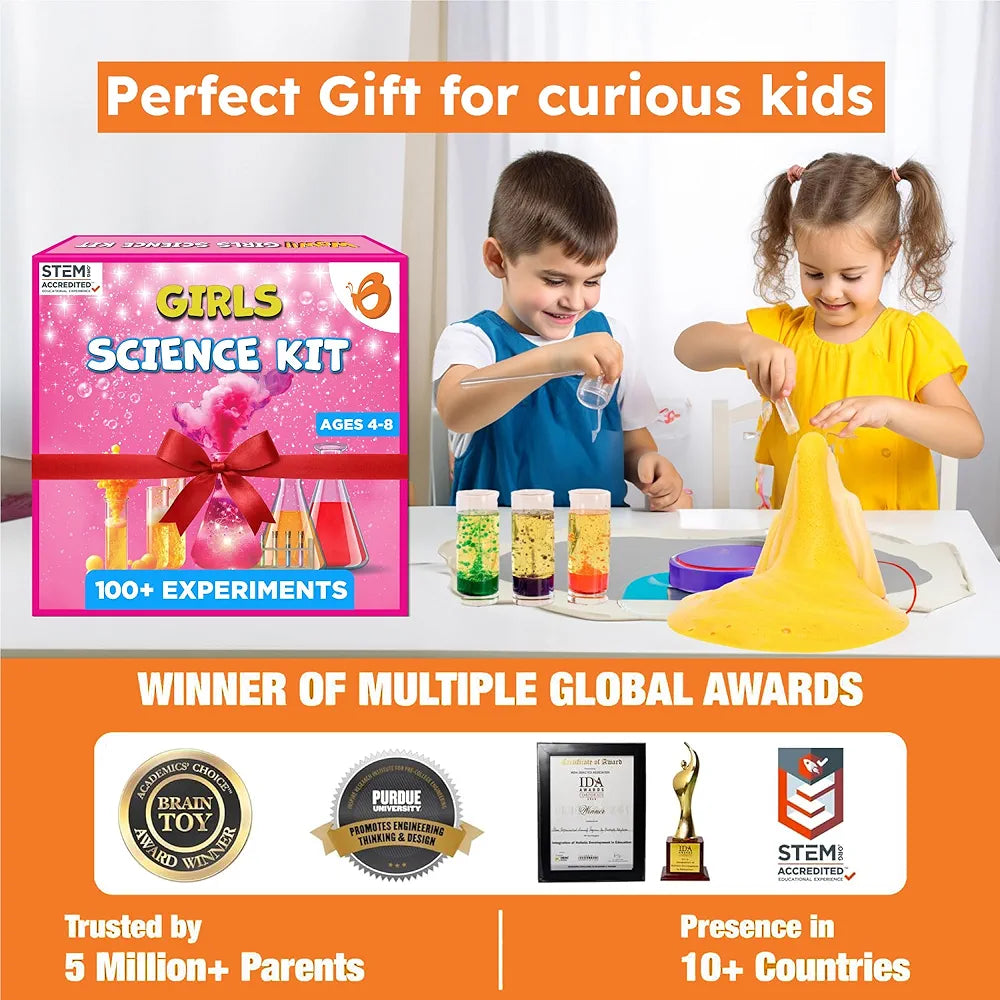Butterfly EduFields 100+ Science Kit | Gift for Girls Age 6-7 | Birthday Gift for 5 6 7 8 Year Old Girl Girls Science Experiment Kit