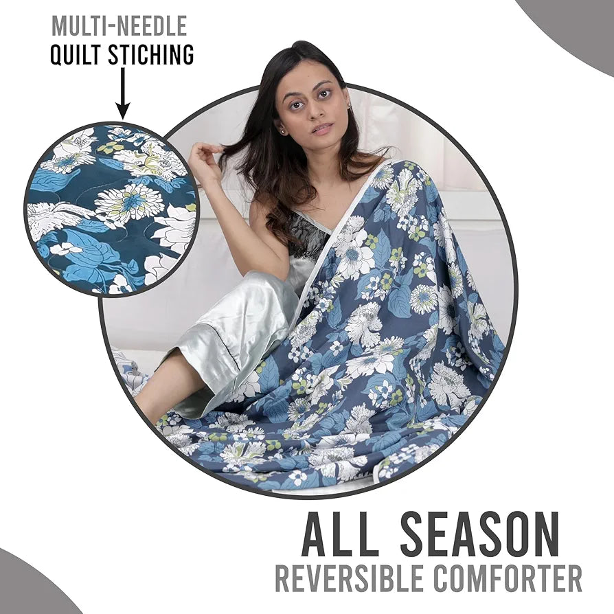 Divine Casa 120 GSM Microfiber Single Bed Comforter Soft & Lightweight Reversible AC Blanket Colour Celestial Blue