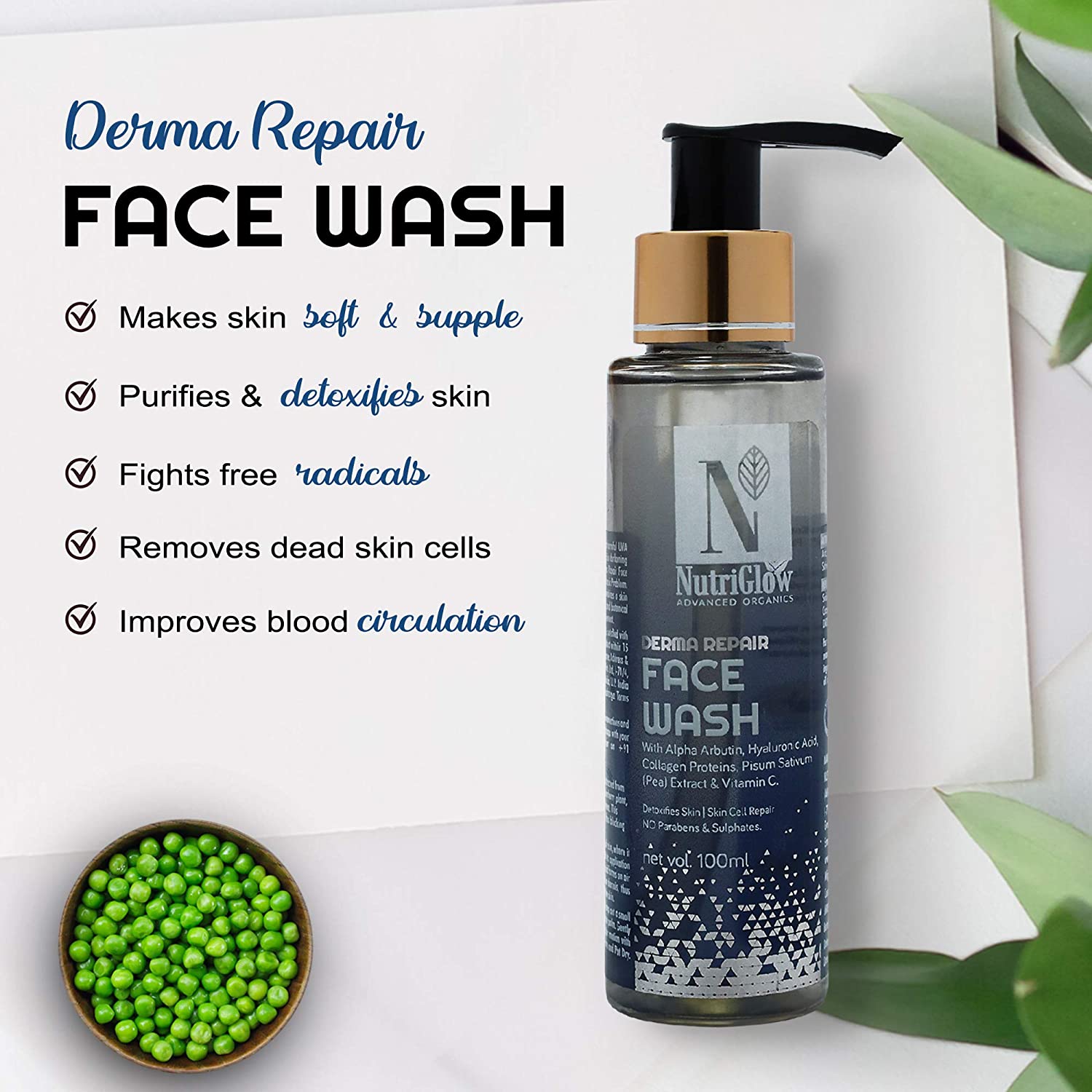NutriGlow Advanced Organics Derma Repair Face Wash - 100 ml