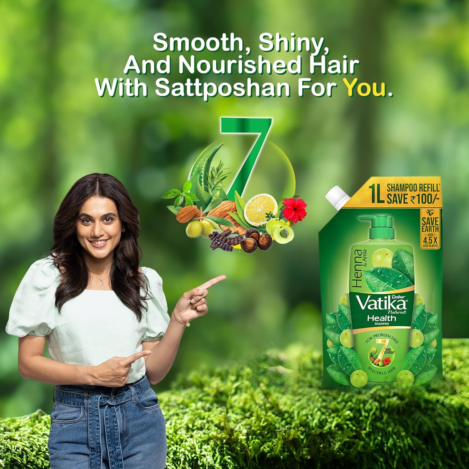 Dabur Vatika Health Shampoo with Henna & Amla for Problem Free Hair - 1L Pouch