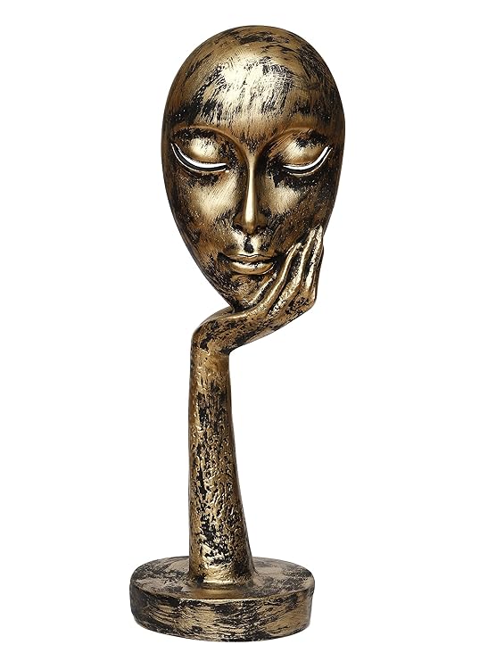 Ecraftindia Antique Look Thinking Lady Face Handcrafted Polyresin Showpiece, Gold, One Size