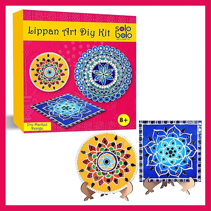 Solobolo Lippan Art and Craft Materials Kit for Kids Premarked Mdf Board Warli Art Painting Diy Kit With Stands
