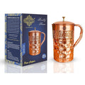 Indian Art Villa Pure Copper Jug Pitcher with Diamond Hammered Beeding Design Volume - 1500 ml