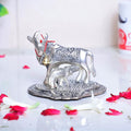 KridayKraft Silver Color Kamdhenu Cow with calf Standing Metal Statue Gau Mata Murti idol