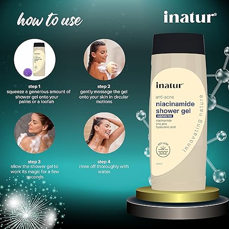 Inatur Niacinamide Shower Gel with Zinc PCA & Hyaluronic Acid - 400 ml
