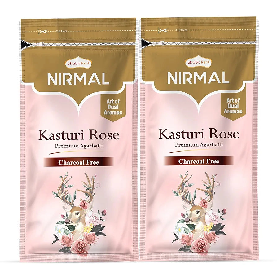 Shubhkart Nirmal Kasturi Rose Premium Agarbatti Stick Agarbatti Zipper Long Sticks Charcoal Free Premium Dual Aroma Kasturi and Rose Fragrance