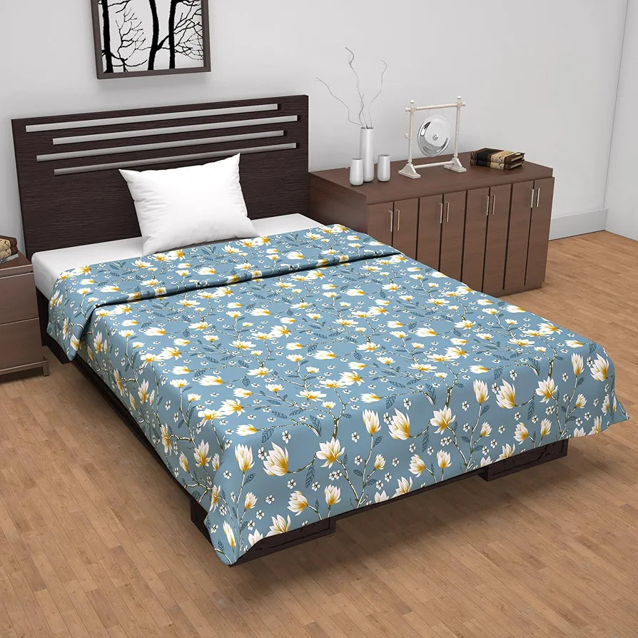 Divine Casa 100% Cotton Single Bed Dohar Lightweight & Soft AC Blanket Colour Blossom Haven Sky Blue