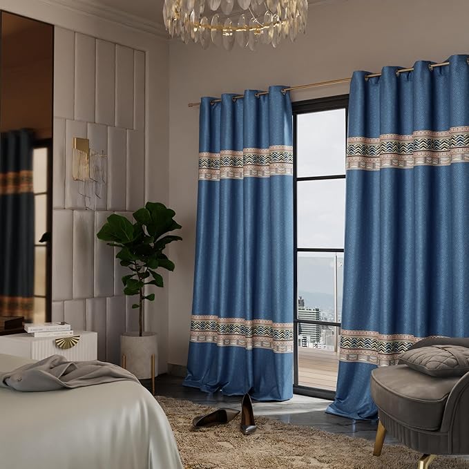Stoa Paris Curtain for Home Single pc Patterned Curtain for Door Colour Celestial Blue