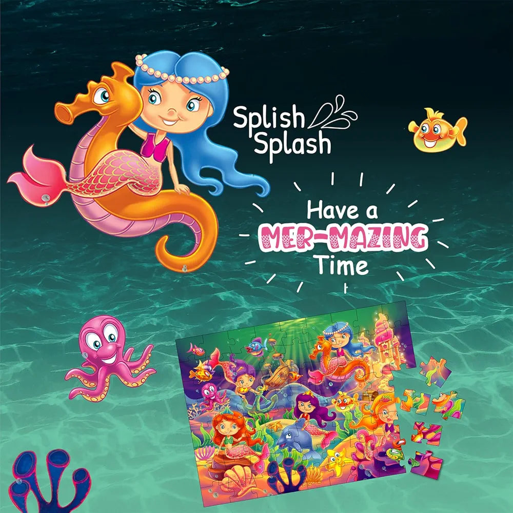 Playqid Mermaid Jigsaw Puzzle for Kids, 72-Piece 35 x 48 cms Aquatic Ocean Animals Floor Puzzle for Ages 5+ Underwater Theme Educational