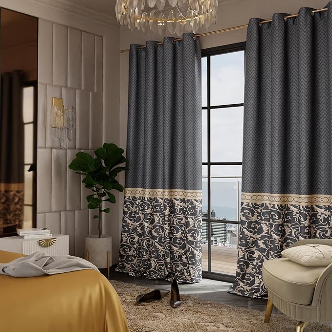 Stoa Paris Curtain for Home, Single pc Patterned Curtain for Long Door Colour Regal Slate
