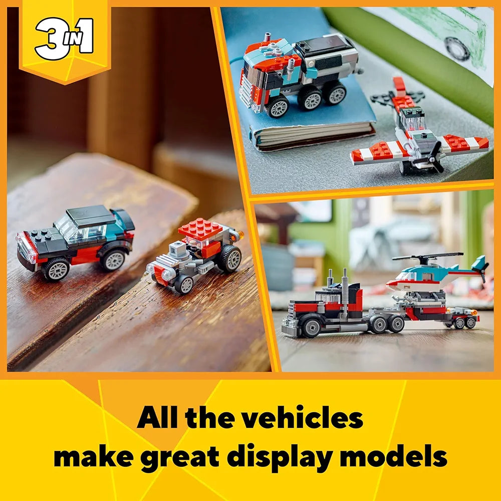 Lego Creator Flatbed Truck with Helicopter Vehicle Toy 3in1 Set 31146