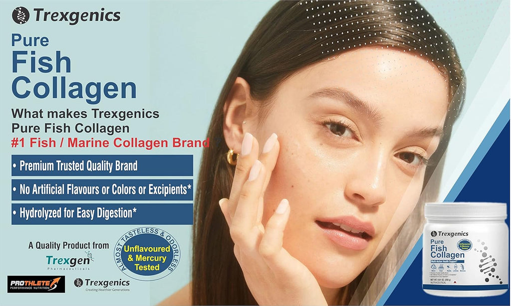 Trexgenics PURE FISH COLLAGEN Unflavoured, Mercury Tested, Almost Odorless & Tasteless Skin, Hair, Nails, Joint & Bone Support (250 gram) (Pack of 1)
