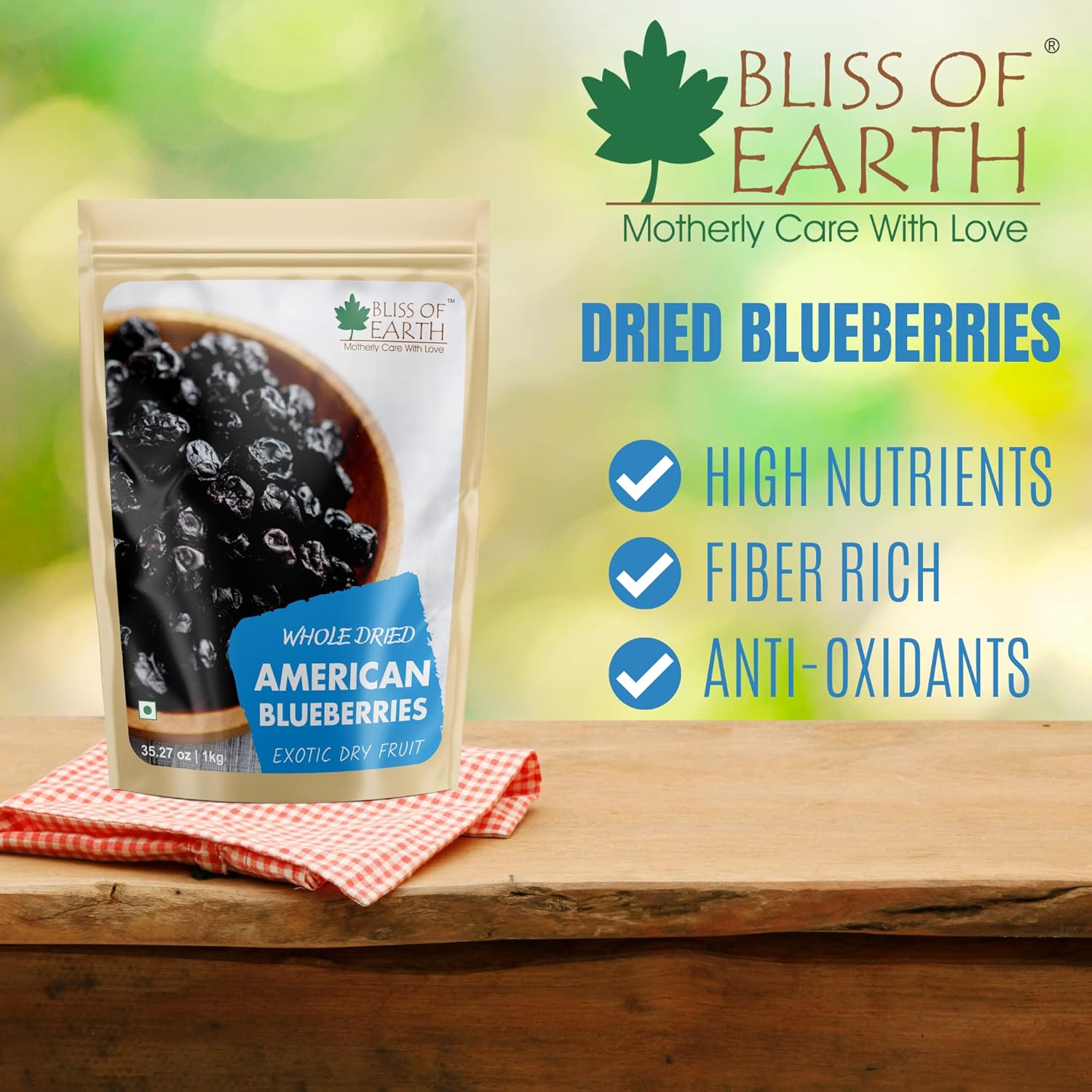 Bliss of Earth 500gm Whole Dried American Blueberries Exotic Dry Fruit King of Antioxidant