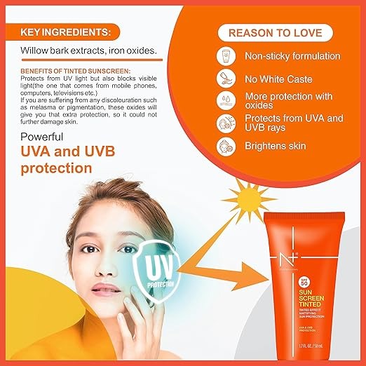 N+ Professional Sun Screen Tinted SPF 50 - 100 ml (pack of 2)
