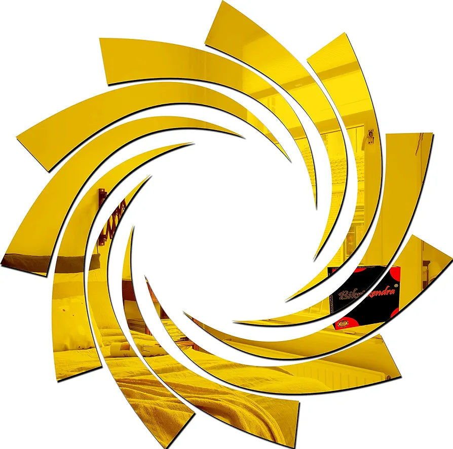Bikri Kendra Sun Golden Model-6 Mirror Stickers for Wall, Acrylic Mirror Wall Decor Sticker
