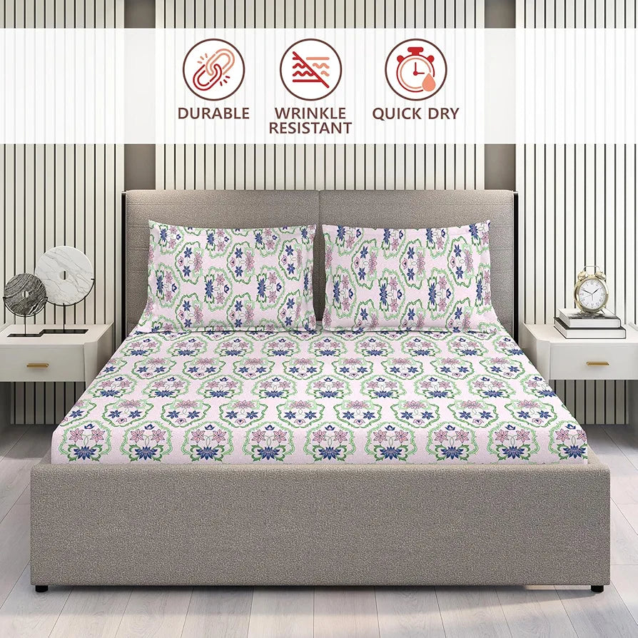 Layers Tivoli Cotton Bedsheet Set for All Seasons Lightweight 104 TC Queen Size Dark Beige Color