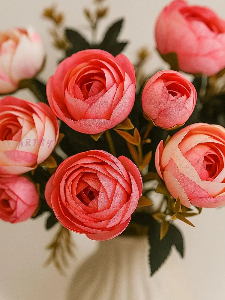 Artificial Flowers Dry Peony Rose Flower Bunch Without Vase Pack of 2 piece 6 Branches each Baby Pink